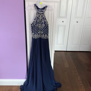 Beaded blue prom dress